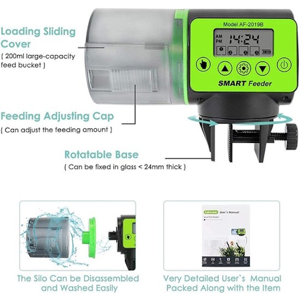 Automatisk foderautomat - 200 ml - Akvarium - Fiskefoder