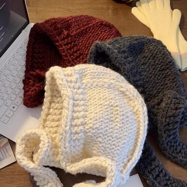 Tykt strikket hue, stilfuld varm hue til kvinder, efterår/vinter, blå