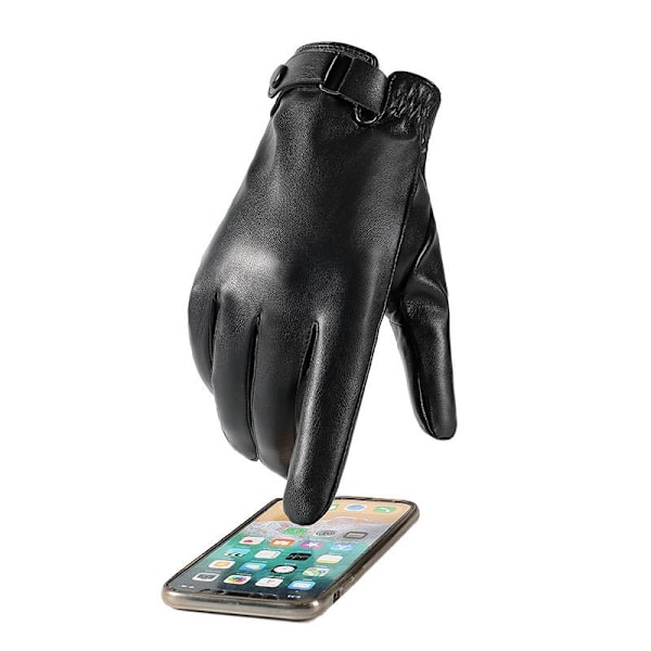 PU læderhandsker, varme og følsomme touchscreen-handsker, sorte