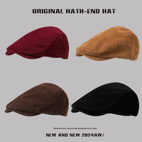 Retro gadehat i japansk stil, moderigtig hat i britisk stil til efterår/vinter, rød