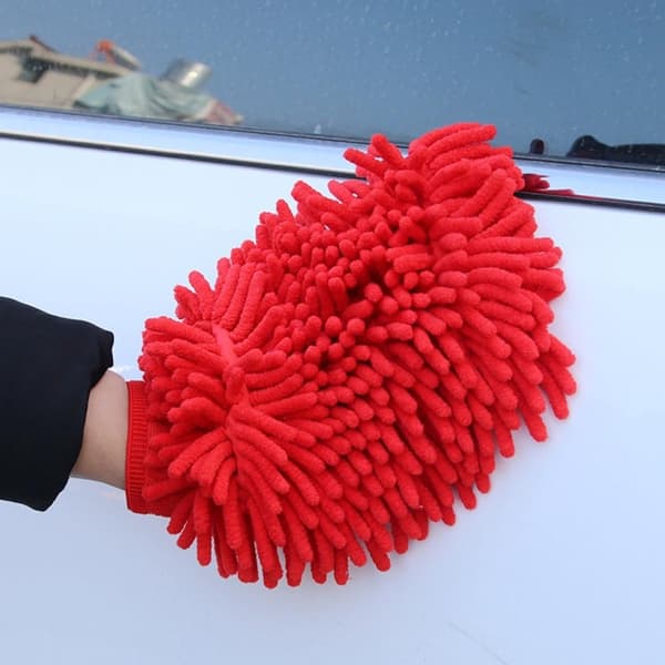 2-pack - Högkvalitativa Mikrofiber Biltvättshandskar, Dubbelsidigt Chenille-material (Röd)
