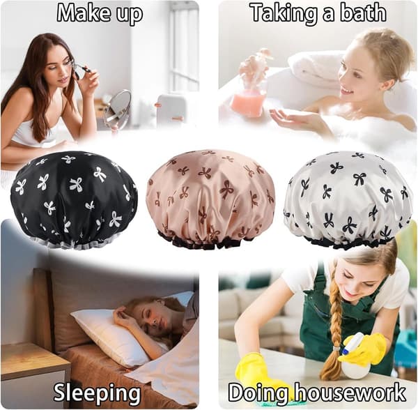 Dusjhette, badehette, gjenbrukbar dusjhette, vanntett dusjhette, dobbeltlags dusjhette, dusjhette med elastisk bånd, kvinner, dusj, spa, salong