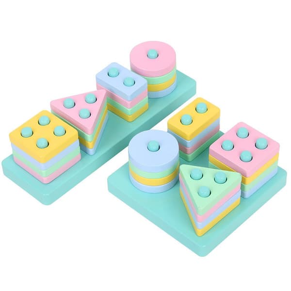 Træform-matchende stablepinde, farverigt legetøj til tidlig barndomsundervisning, Macaron rektangulær