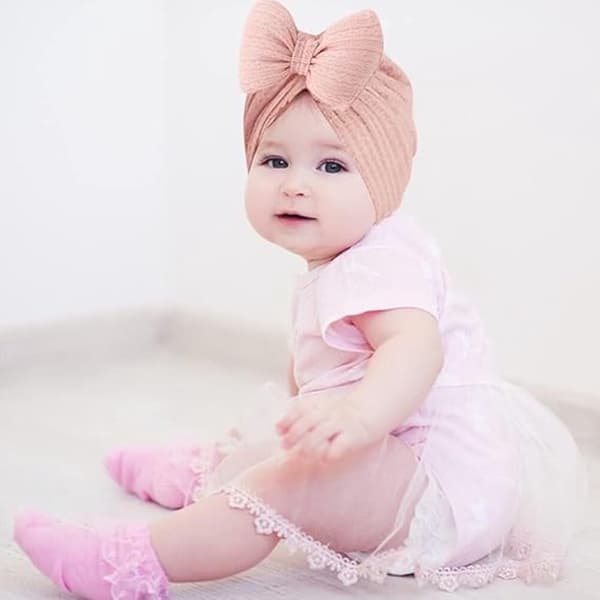 Stor sløyfe - beige - grå - baby hodeplagg/lue - rosa - 2 stk - 2-16mm