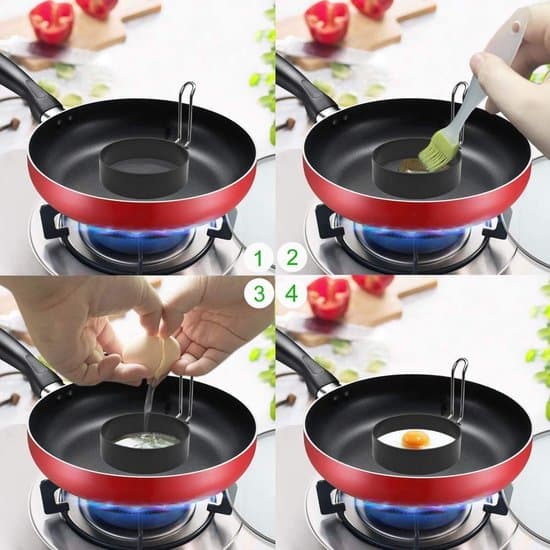 Rund Eggform - Non-stick eggform i rustfritt stål - Perfekte runde egg og pannekaker med metallhåndtak - 4-delt sett