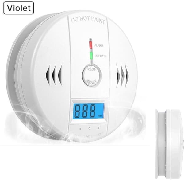 1 styck - Kolmonoxiddetektor - Batteridriven - med digital LED-display - Vit