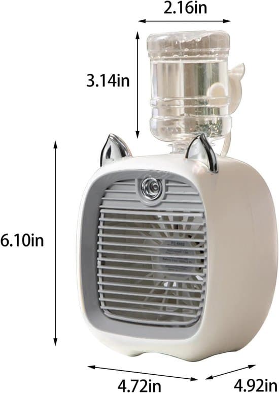 3-i-1 Mini Luftkøler Ventilator – Luftkøler med Forstøver og Natlys, 3 Hastigheder – Luftfugter og LED-lys – Grå