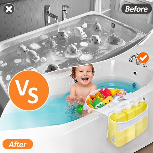 Oppbevaringspose for badeleker - Badelekenett for babyer - Oppbevaringspose i netting - Perfekt for oppbevaring på badet - Hvit