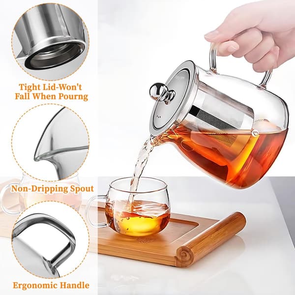 ss tekande med rustfrit stål si, borosilikat ss tekande, transparent tebeholder til løs te (550 ml)