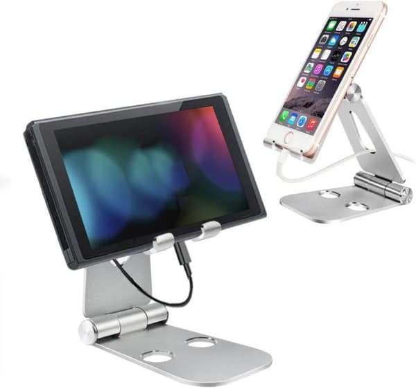 Mobiltelefonholder, tabletstander, basisstander, sølv.