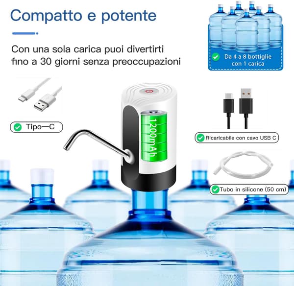 Automatisk vattendispenser, USB elektrisk vattenpump, portabel vattenflaskpump - vit