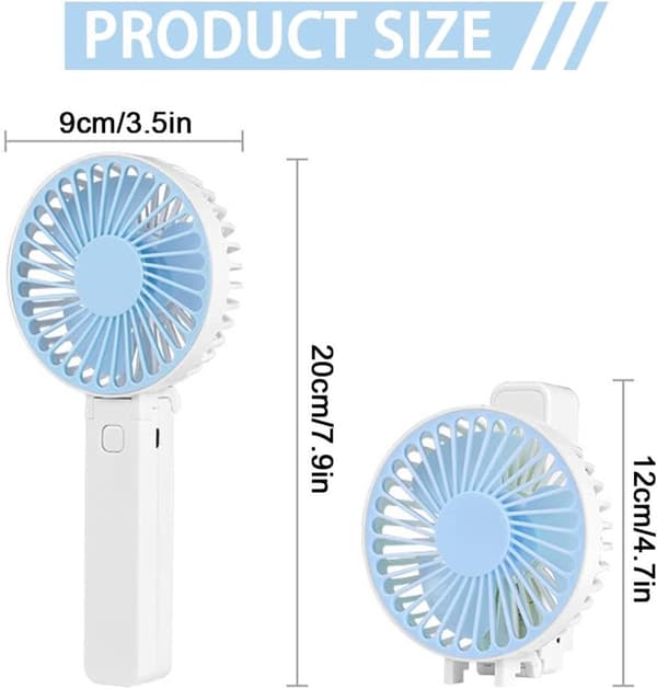 Håndholdt ventilator - Mini ventilator - Genopladelig - Tre tilstande - Lille bærbar ventilator med USB (Blå)