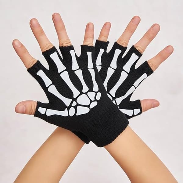 Voksen Dødningehoved Handsker - Ghost Claw Selvlysende Handsker - Selvlysende Handsker - Sort
