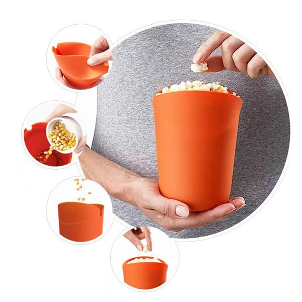 Kaksiosaiset silikoniset mikroaaltouunin popcorntötteröt - oranssi, harmaa
