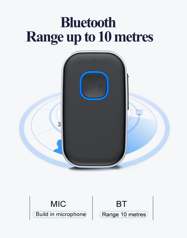 Bluetooth-mottaker - 16 timer trådløs tilkobling - Bluetooth 5.0 - 3,5 mm AUX