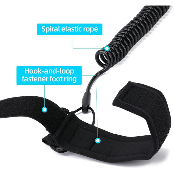 2-pak - Elastisk surferline - Surfbræt fodline - 3 meter - SUP tilbehør - Sort