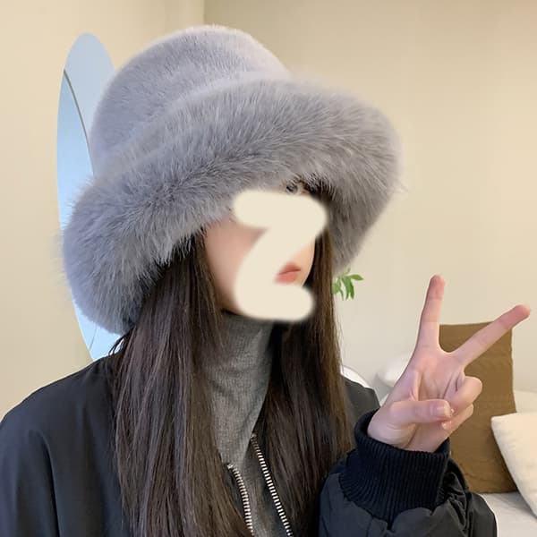Fuskpäls fluffig bucket hat, varm mössa, grå