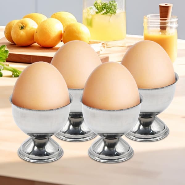 Løskokte egg, eggkoppsett inkludert 4 eggkopper i rustfritt stål, kjøkkenutstyr