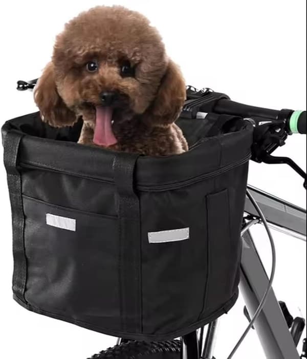 Sammenklappelig cykelkurv til hunde, let og praktisk, sort