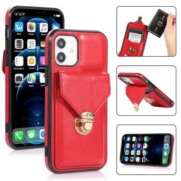 iPhone 12 Pro Max, korttikotelo, crossbody PU -kotelo (punainen)