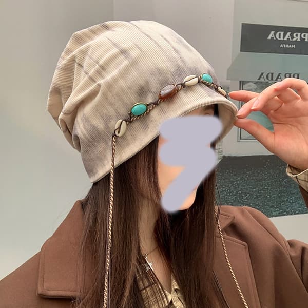 Høst/Vinterluer, Ansiktsformende Hette, Retro Beanie, Beige