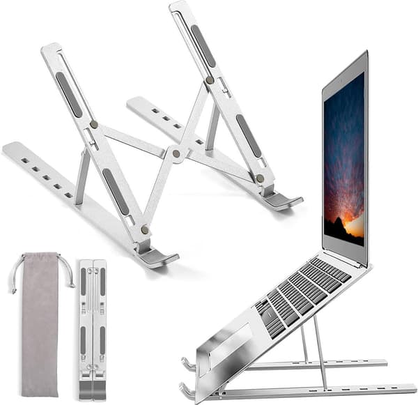 Stasjonær Laptop Stativ, Ergonomisk Aluminium Datamaskin Stativ, Datamaskin Stativ, 6 Justerbare Vinkler Sklisikkert Datamaskin Stativ, Sammenleggbart, Bærbart, Sølv