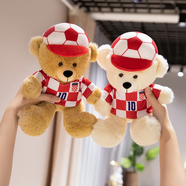 Fodbold-tema bamseplysdyr, brun (25 cm)