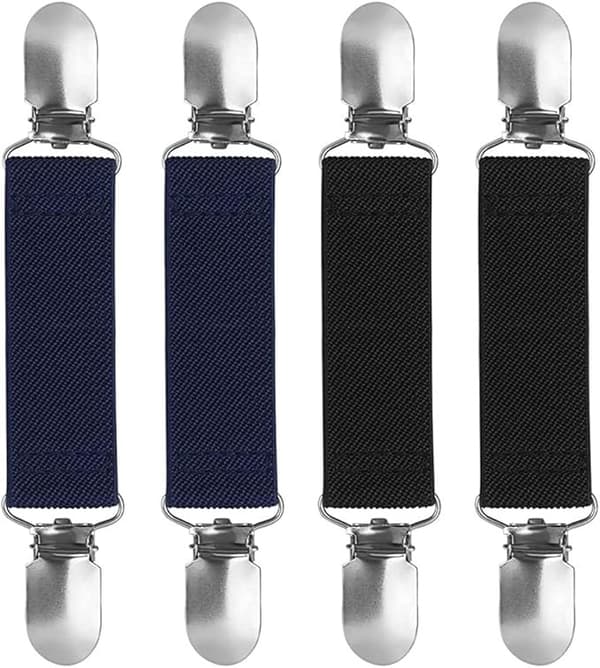 Fire sweaterclips, lavet af elastisk materiale, egnet til sweatre, cardigans, handsker og vanter, egnet til børn, tumlinger og voksne.