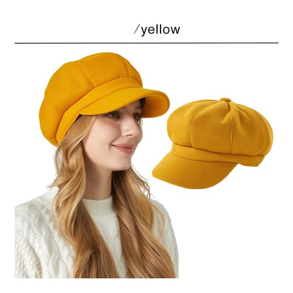 Enfärgad ullberet, mångsidig retro konstnärshatt, gul
