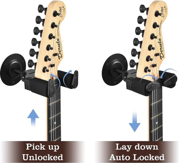 Väggfäste för Gitarr med Automatiskt Lås, Säkert Gitarrväggfäste för Upphängning av Gitarr, Lämpligt för Bas, Mandolin, Banjo