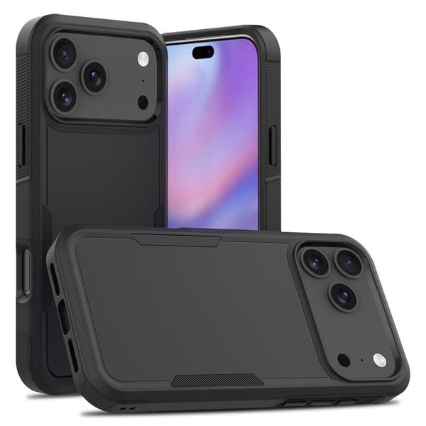 iPhone 17 Pro Max mobilskal, stöttåligt TPU+PC mobilskal, svart