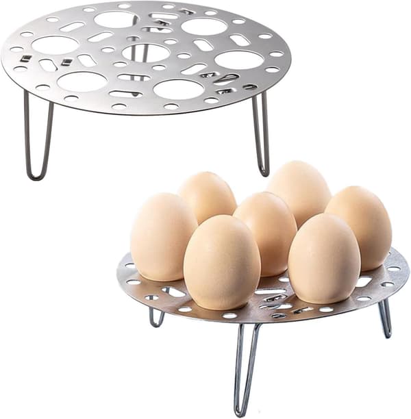 Todelt dampstativsett - 7-hulls multifunksjonelt sammenleggbart eggdampstativ - 17 x 17 x 5 cm (sølv)