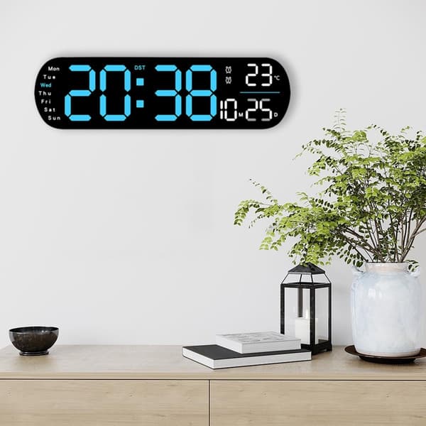 Stor Digital Väggklocka, LED Väckarklocka med Stor Display och Andningsljus/Datum/Dag/Temperatur/Timer för Hem, Sovrum, Kök