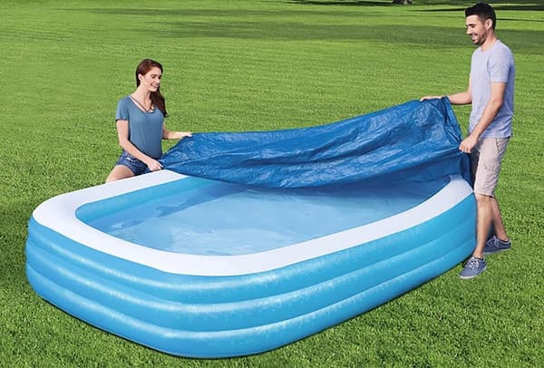 Swimmingpoolafdækning - 262*175 cm - Rektangulær støvtæt og regntæt foldbar gulvpoolafdækning - Blå