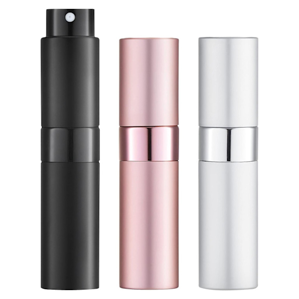 Mini sprayflaskor, tomma (3-pack), påfyllningsbara (silver, rosa, svart)