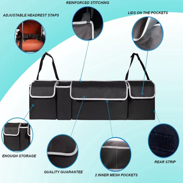 Bilorganisator til bagagerum - 4 lommer, sort, 90x25x12 cm