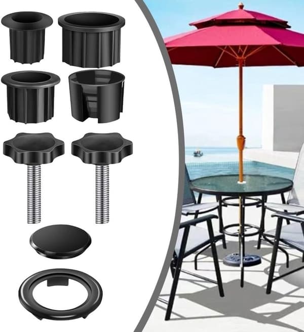 Reservedele til parasolfødder, parasoltilbehør, til terrassebord, balkon, baghave (8 stk., sort)