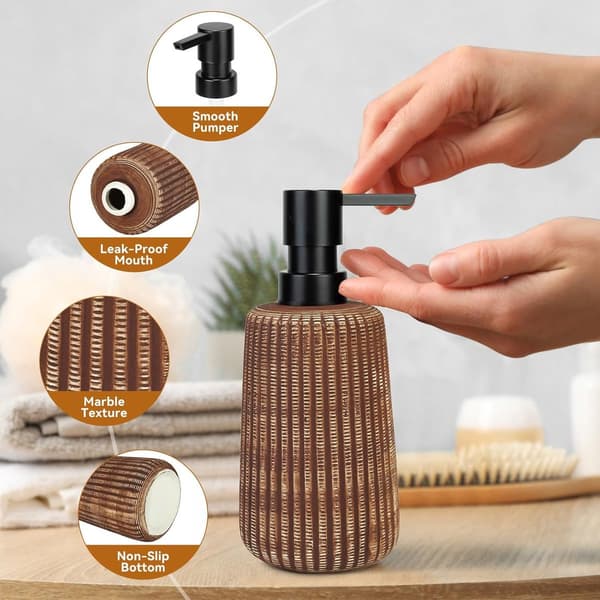 Sæbedispenser, Sæbedispenser til badeværelset, Sæbedispenser badeværelse, Genopfyldelig væske, Sæbedispenserflaske med pumpe, 18x6cm, Brun