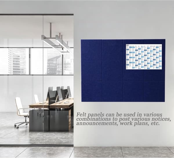 12-pack självhäftande akustikpaneler, Akustikpaneler, 30 x 30 x 1 cm, Högdensitet polyester akustikpaneler, Marinblå, Hemmakontor