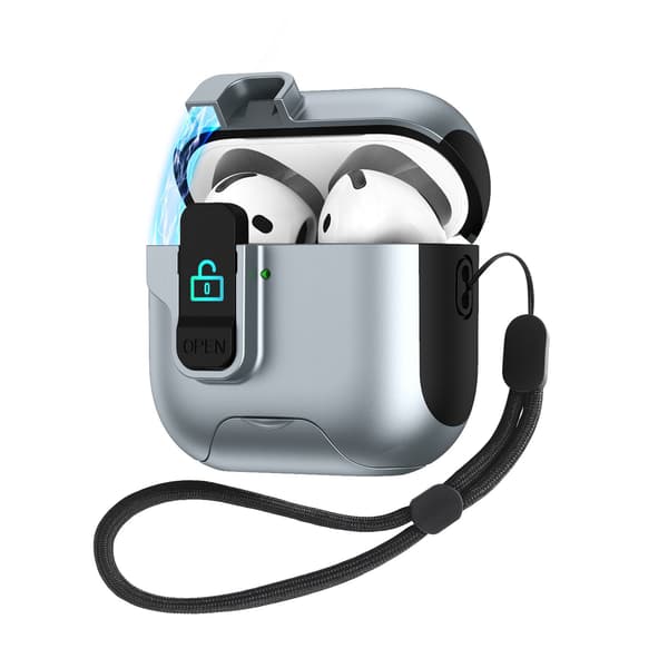 iPhone AirPods 4, hörlursfodral i stativstil, multifunktionellt hörlursfodral, grå