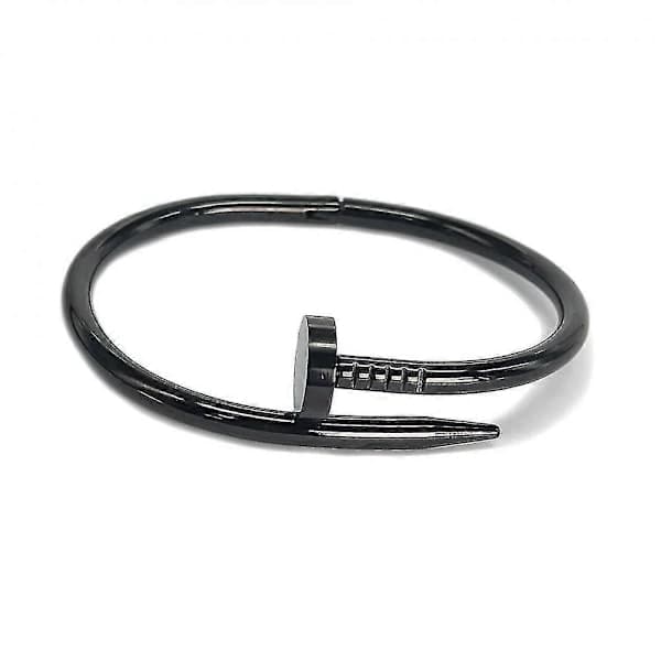 Moderne armring i rustfrit stål med sømhoveder, glat overfladedesign sort black