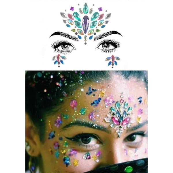 6 Set Strass Sjöjungfru Ansiktsjuveler Tatuering - Kroppsdekaler Kristall Tårdroppe Ädelstenar Bindi Temporära Dekaler (Kollektion 1)