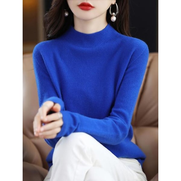 Kashmirtröja i 100 % ull, stickad tröja för kvinnor, långärmad tröja, långärmad tröja, höst, vinterkläder, varma tröjor Blue China XL