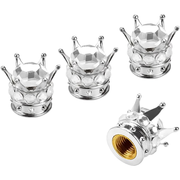 Dækventilhætter, 4 stk. Håndlavede Bling Rhinestone Bilventilhætter, Støvtætte Dækventilhætter Silver/Silver