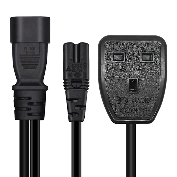 30 cm IEC 320 C14 till C7 + UK Strömkabel, C14 Hane till C7 + UK Hona