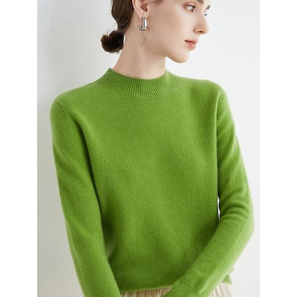 Kashmirtröja i 100 % ull, stickad tröja för kvinnor, långärmad tröja, långärmad tröja, höst, vinterkläder, varma tröjor Light Green China XXL