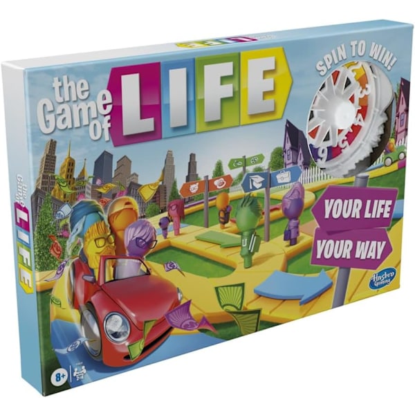 The Game of Life spil, familiespil for 2 til 4 spillere, for børn fra 8 år og opefter, inkluderer farverige brikker
