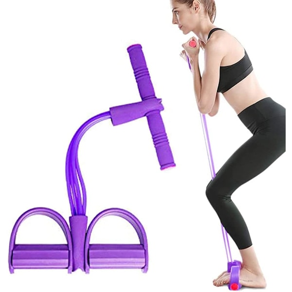 Motståndsträning med Pedalspännt Rep, Elastiskt Sit-Up-Band med Handtag, Fitnessutrustning Yoga Kroppsskulpterare Purple 4 Tube