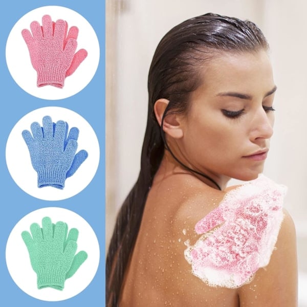 6 Stykker Eksfolierende Votter - Bambusfiber Badevotter - Bade- og Kroppseksfolierende Votter - Fjerner Død Hud