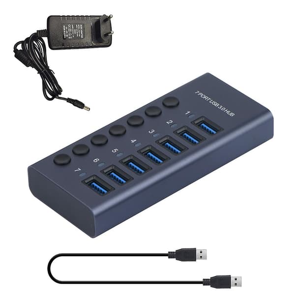 Usb 3.0 Hub Dockingstasjon 7 Porter 5gbps Dataoverføring Individuell